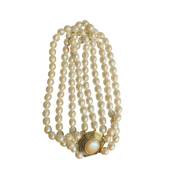 Yves Saint Laurent Vintage Four Strand Baroque Pearl Necklace w/Box & COA - Picture 1 of 16